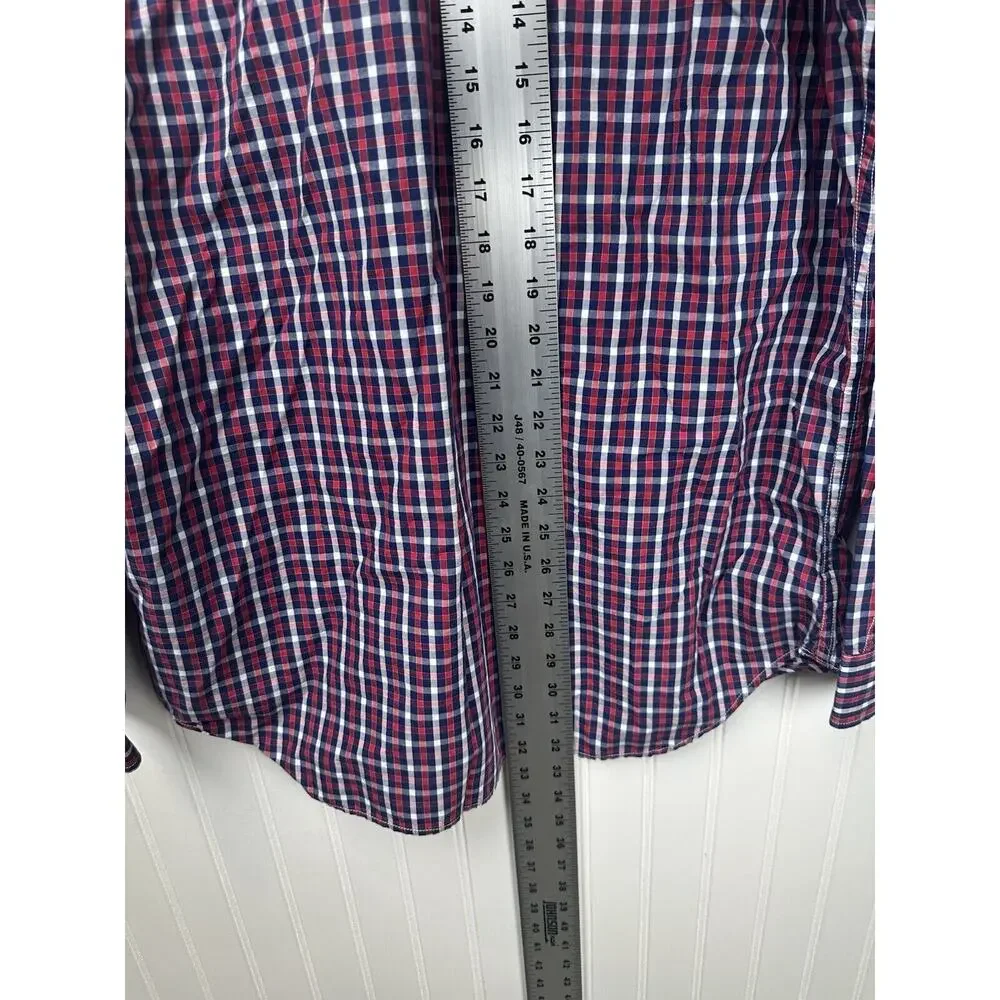 Banana Republic Medium Red Blue Gingham Check Soft‎ Wash Button Front Shirt #45